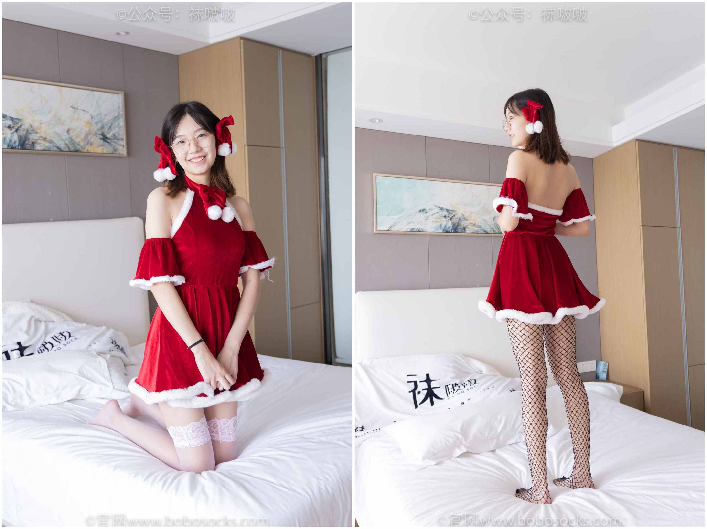 【网盘】[袜啵啵]NO.043小甜豆-圣诞服、平底鞋、高跟鞋、白色渔网袜
