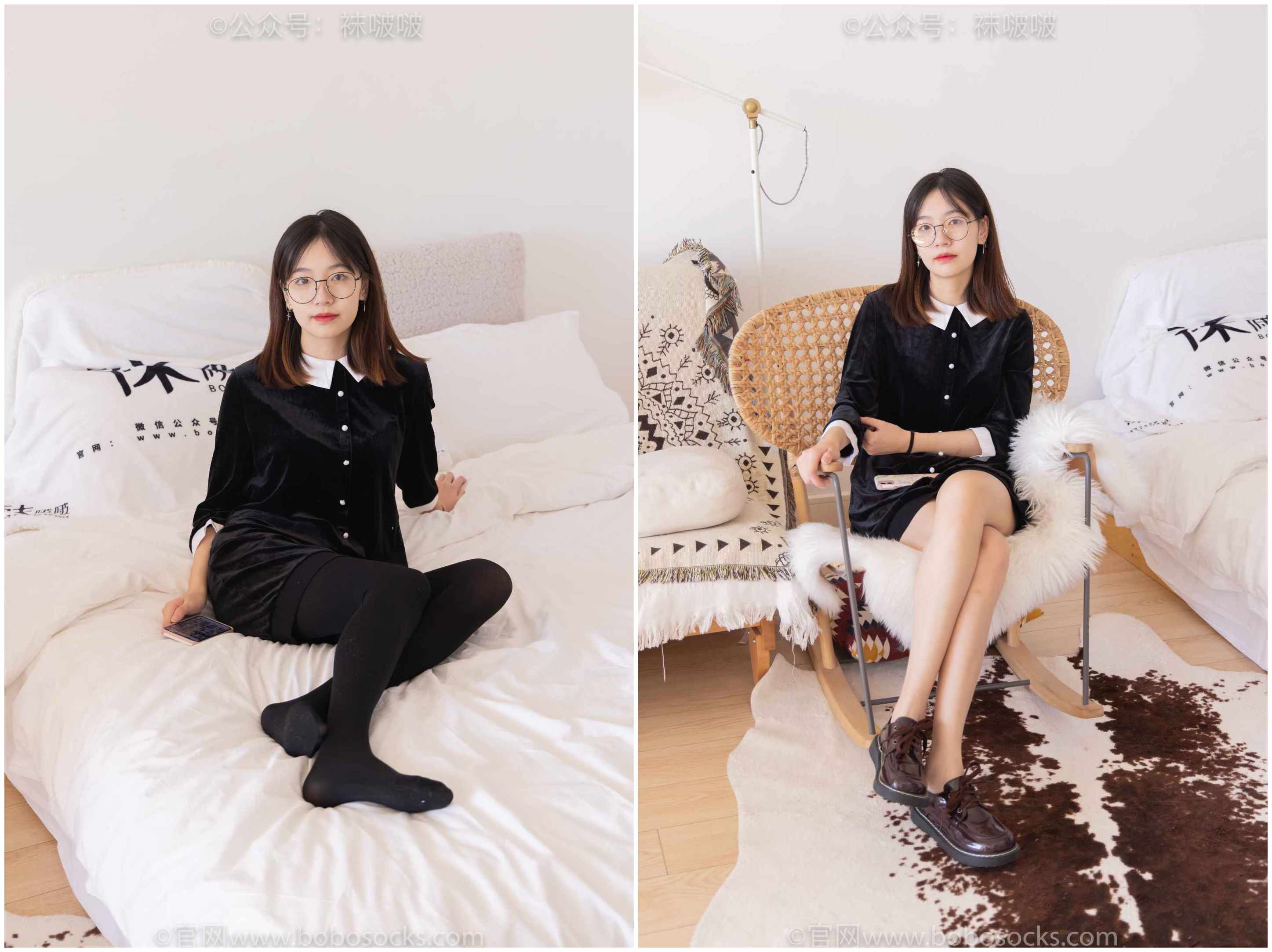 【网盘】[袜啵啵]NO.053小甜豆-皮鞋、厚黑丝、黑色蕾丝船袜