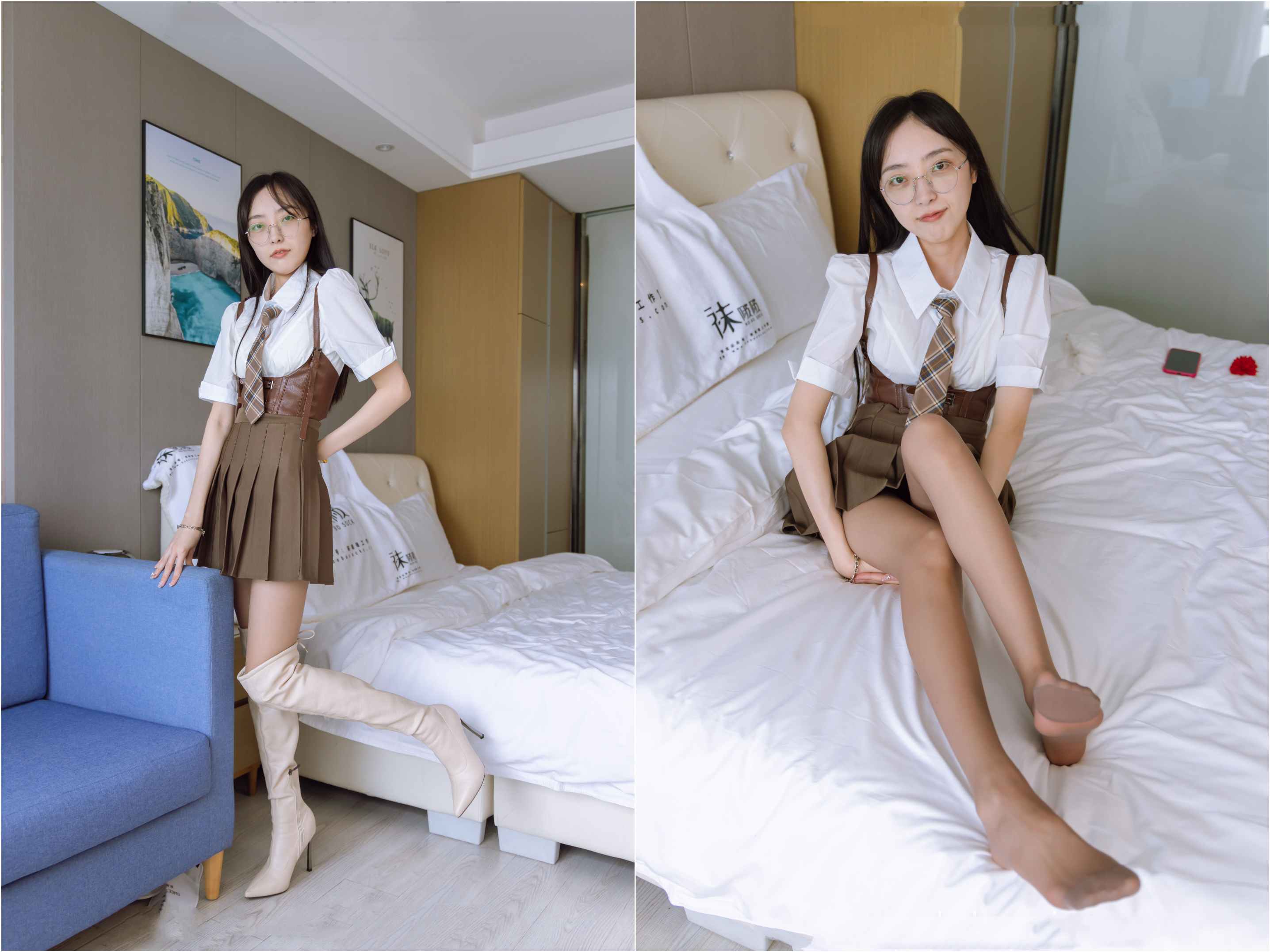 【网盘】[袜啵啵]133期 稚予-高跟长靴、白棉袜、咖啡丝