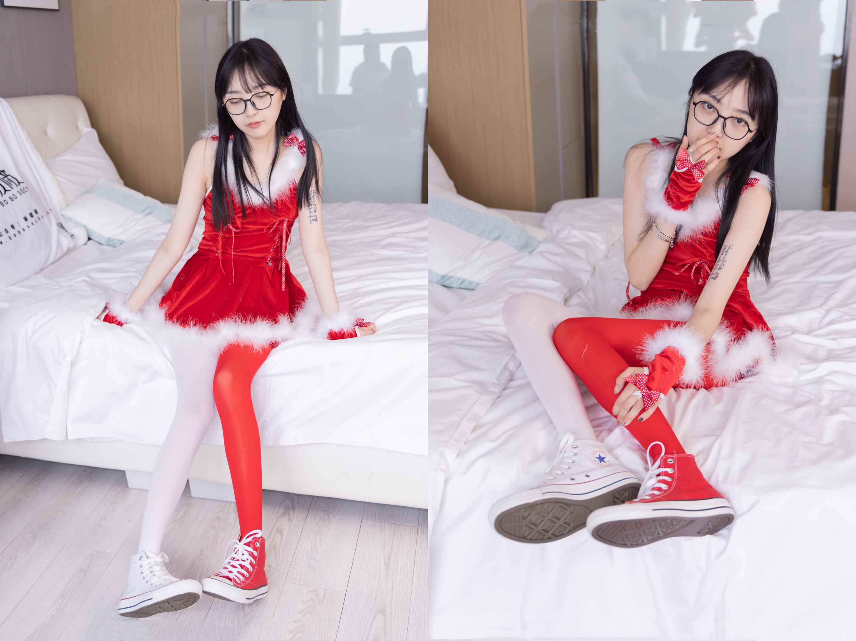 【网盘】[袜啵啵]152期 稚予-圣诞服、帆布鞋、厚白丝、厚红丝