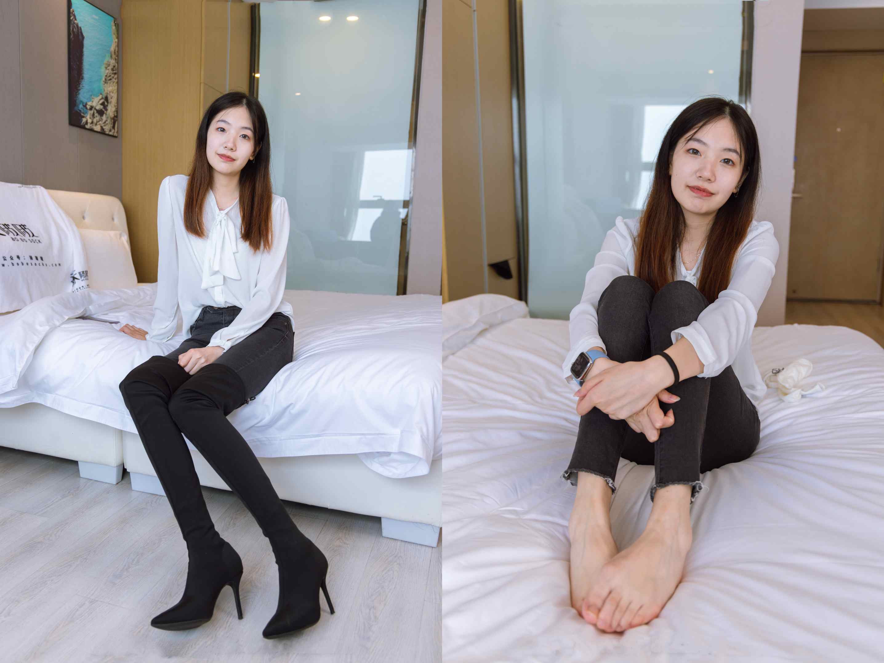 【网盘】[袜啵啵]158期 小甜豆-高跟长靴、白棉袜、裸足