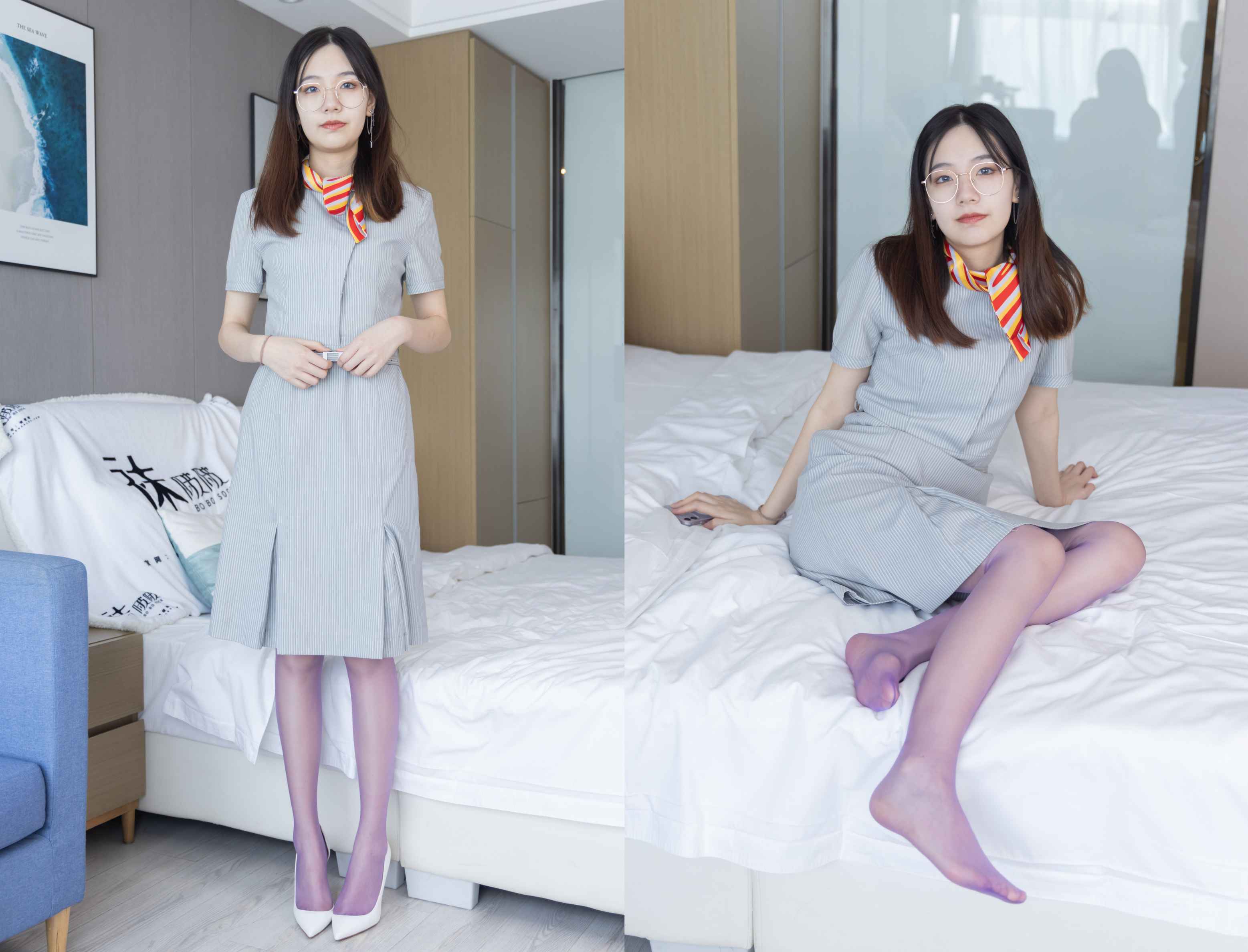 【网盘】[袜啵啵]205期 小甜豆-白色高跟鞋、紫色油亮丝袜