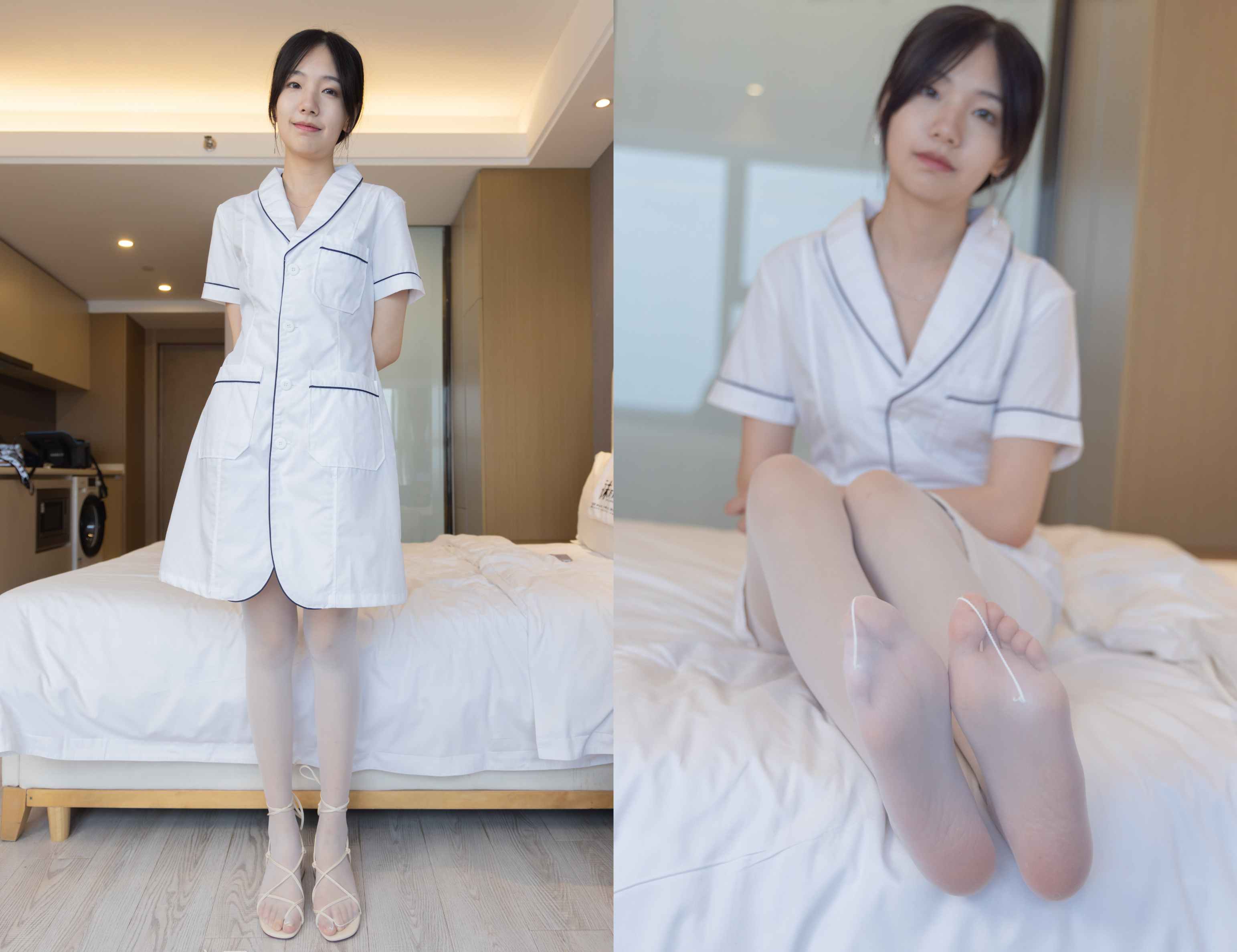 【网盘】[袜啵啵]206期 小甜豆-绑带凉鞋、白丝大腿袜、小护士服