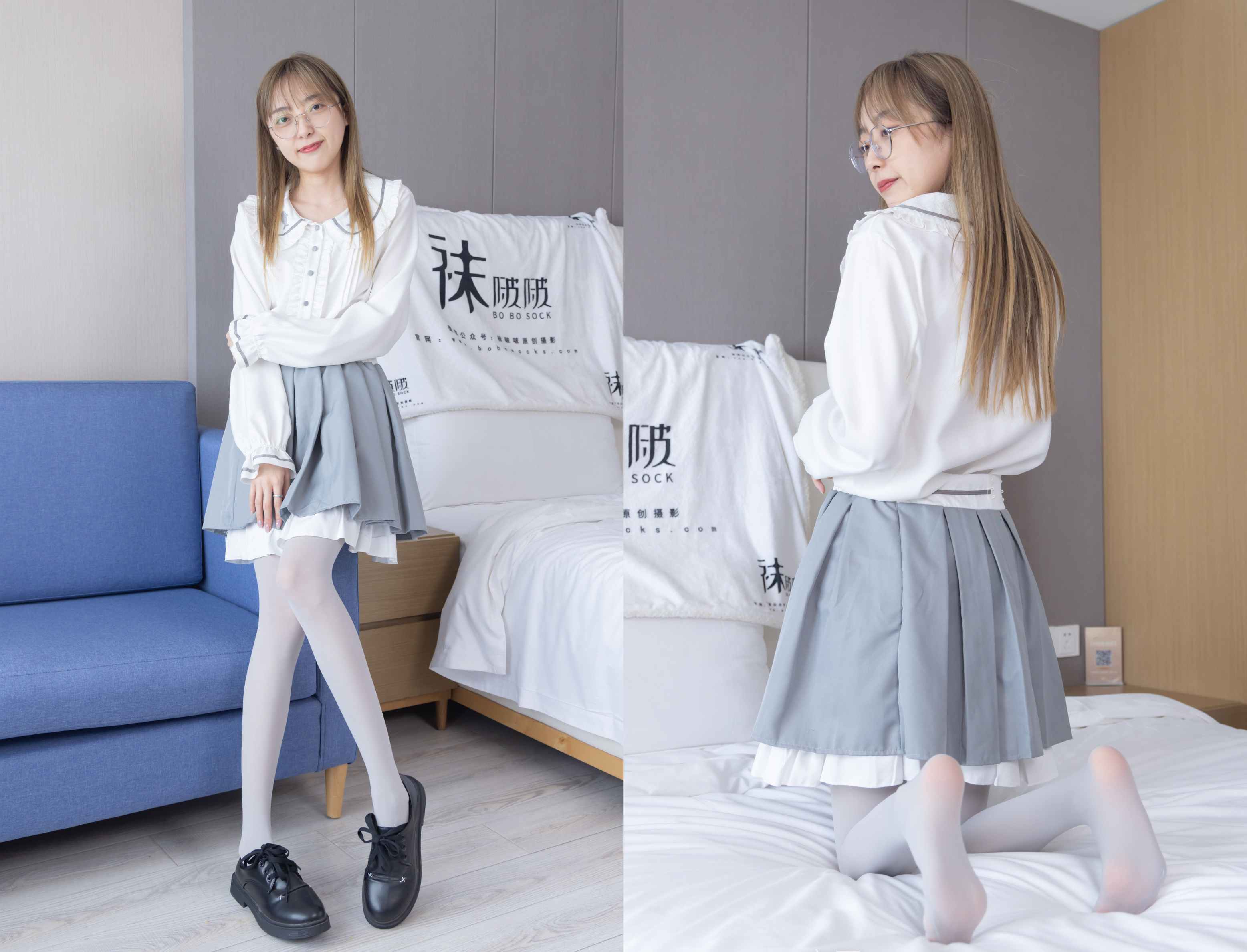 【网盘】[袜啵啵]213期 稚予-黑皮鞋、厚灰丝