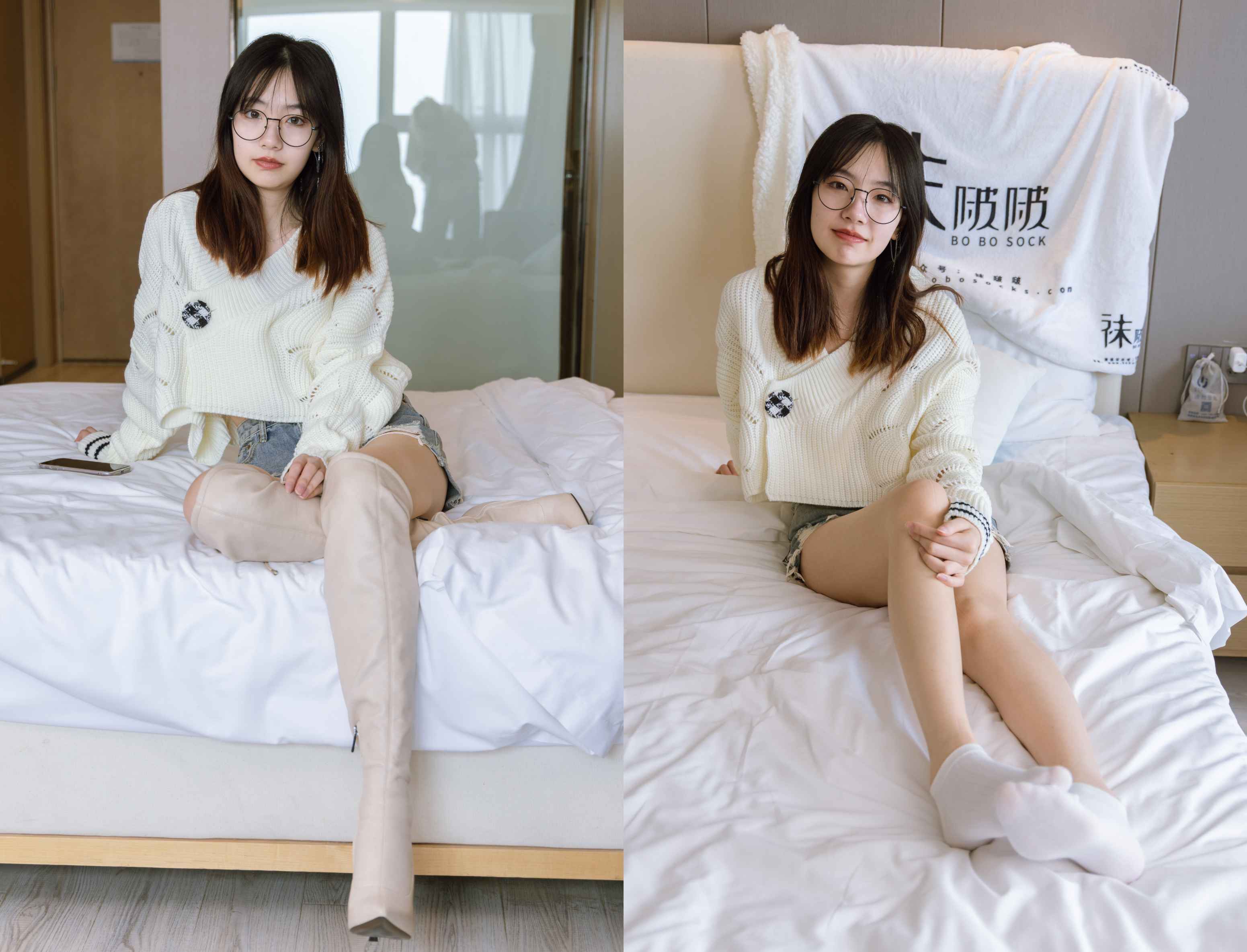【网盘】[袜啵啵]222期 小甜豆-长靴、白棉袜、裸足