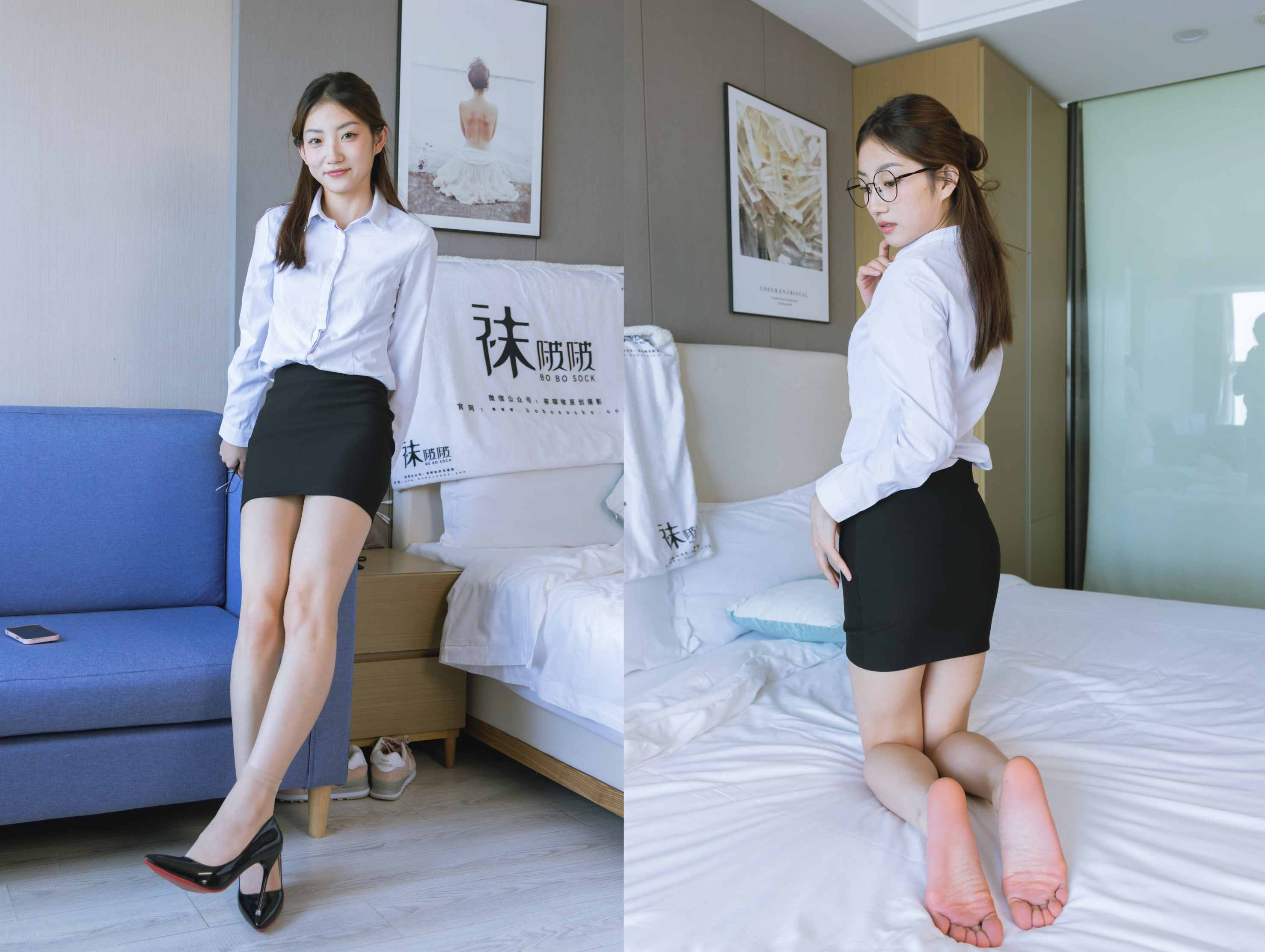 【网盘】[袜啵啵]246期 小沫-高跟鞋、绿色丝袜、短肉丝、短黑丝、裸足、ol制服