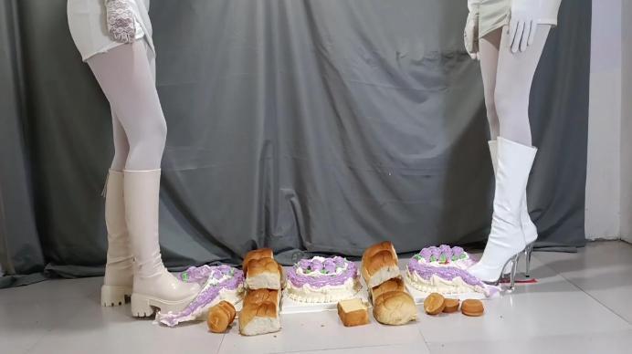 【爱秀套图】丽人馆。雅伟,双S喂食踩烂生日蛋糕，白靴上粘满恶心的奶油，叫下贱狗M吃下YC-250228-7