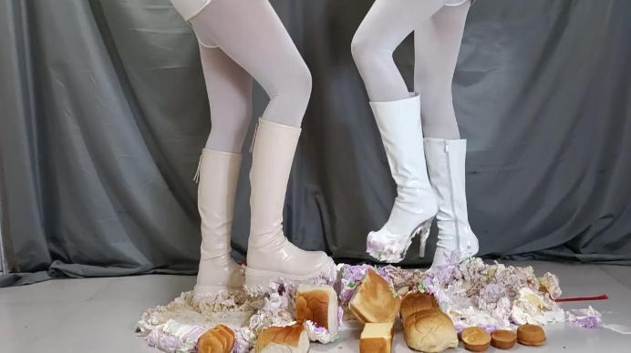 【爱秀套图】丽人馆。雅伟,双S喂食踩烂生日蛋糕，白靴上粘满恶心的奶油，叫下贱狗M吃下YC-250228-7