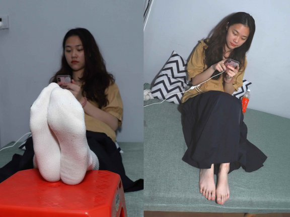 【网盘】[Pary学生模拍]059 大美女琪琪脱下棉袜展示38码修长大白脚