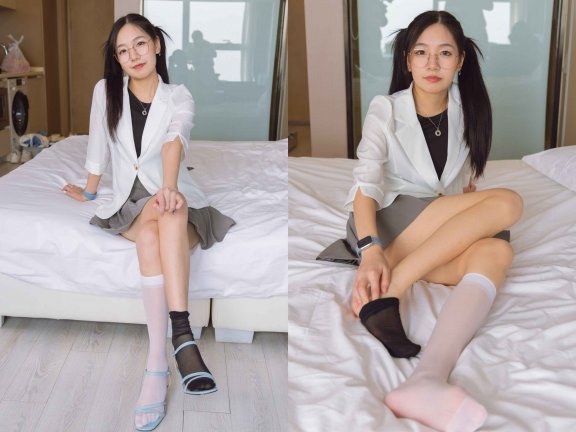 【网盘】[袜啵啵]253期 小甜豆-两双高跟鞋、一只脚小腿白丝、一只脚小腿黑丝